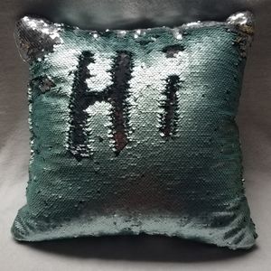 Aquamarine Blue Green and Sliver Seqiun Pillow
